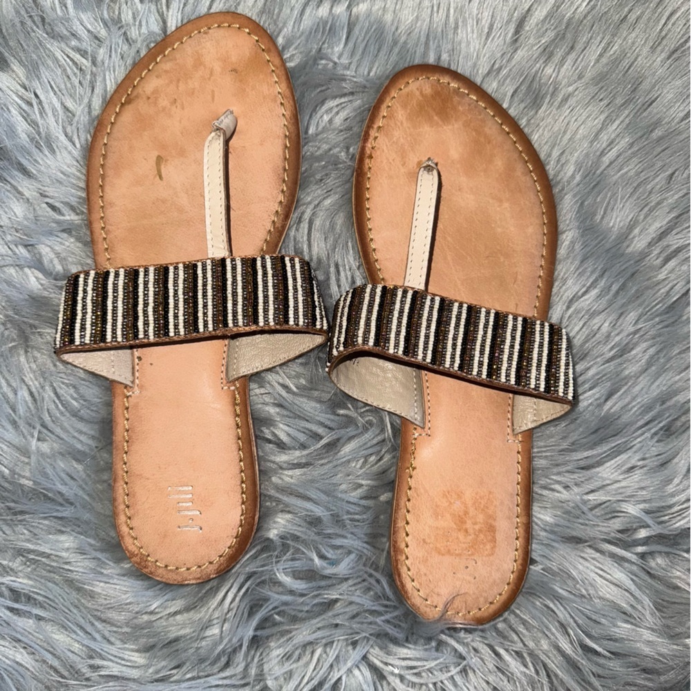 J.JILL Women's Flats Beaded Low  Heel Thong Sandals Size 9